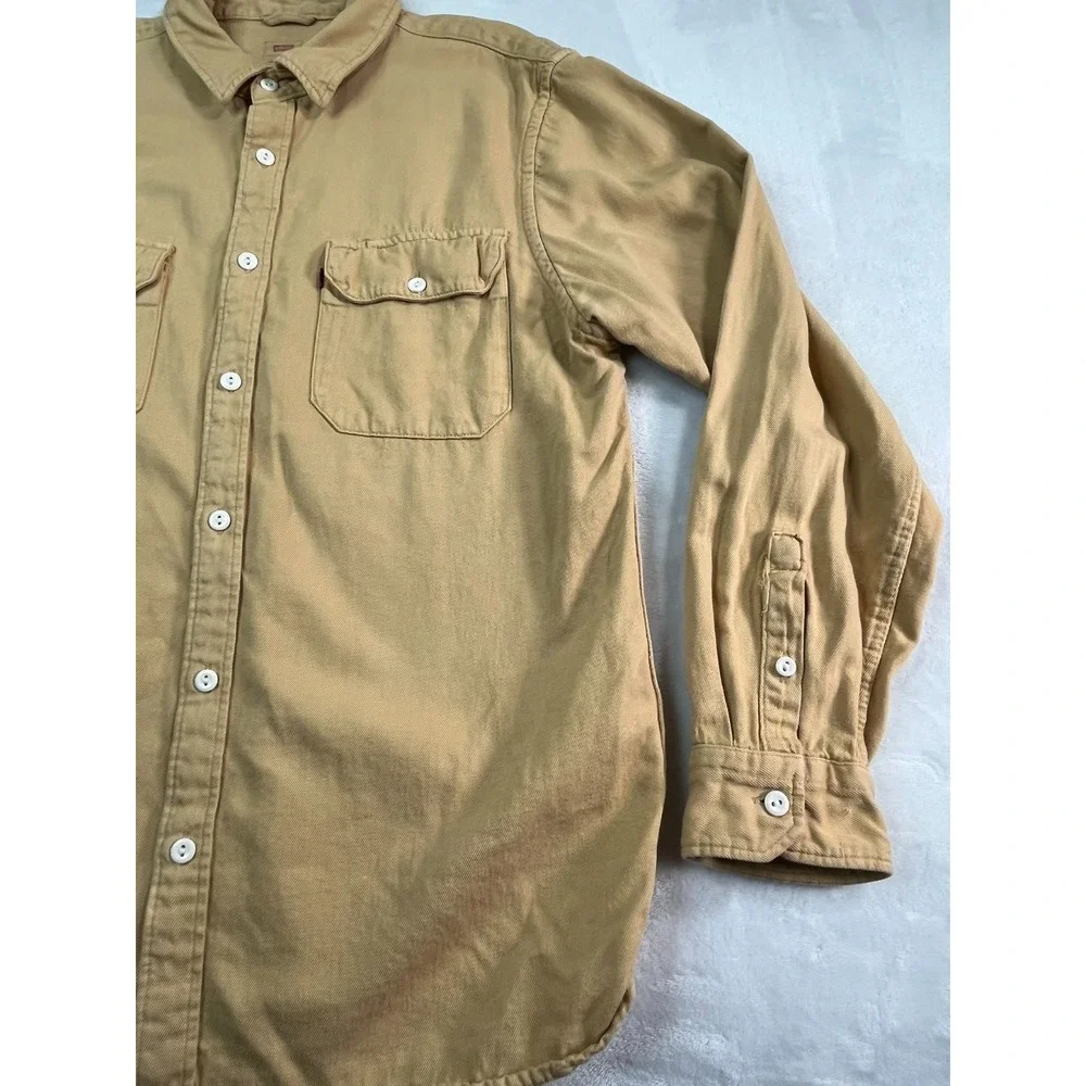LEVI'S Mens M Shirt Button Front Cotton Hemp Soft Yellow Long Sleeve Pockets - Picture 11 of 12